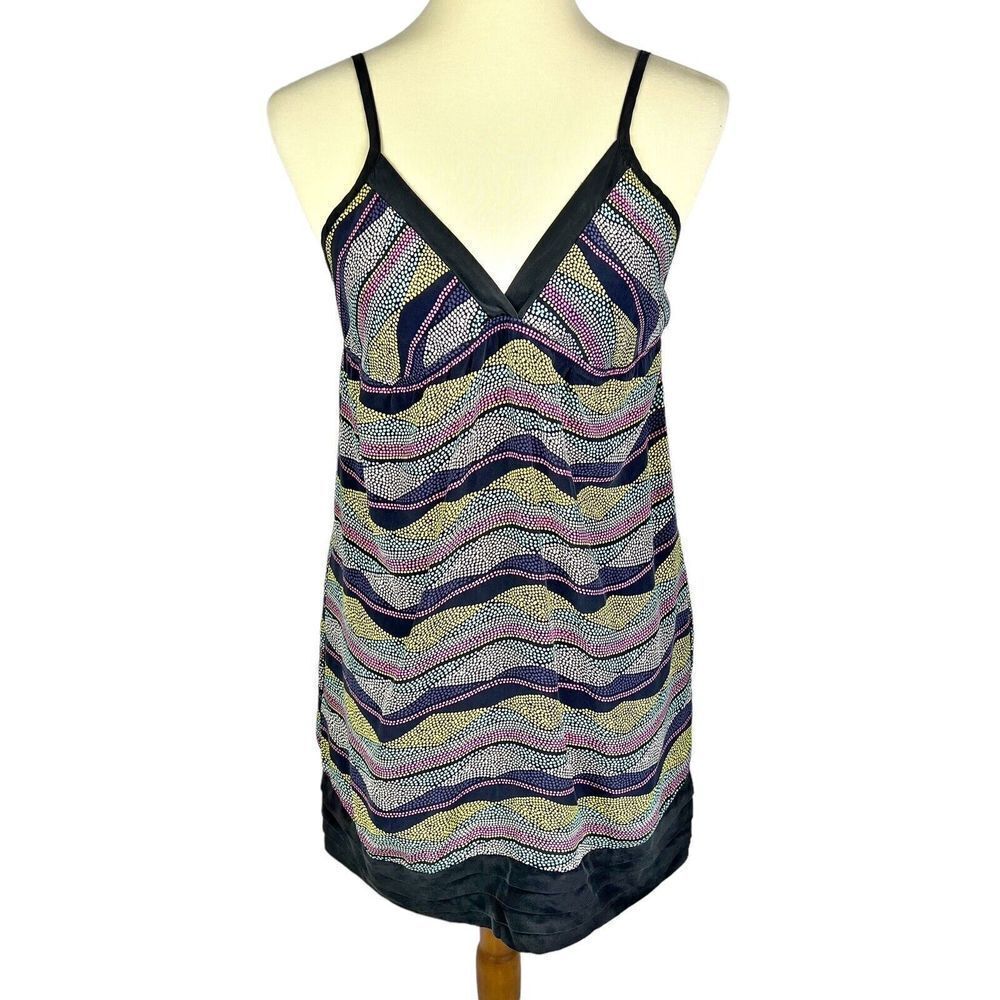 Yumi Kim Silk Sleeveless Tiered Hem Mini Slip Dress Multicolor Striped Small